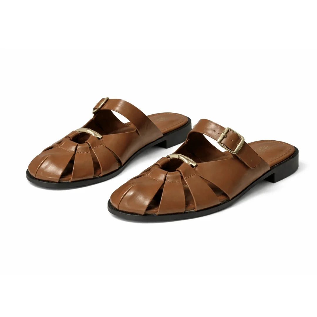 ZARA Classic Leather Sandal with Gold Detail Women 1514-210-BRN