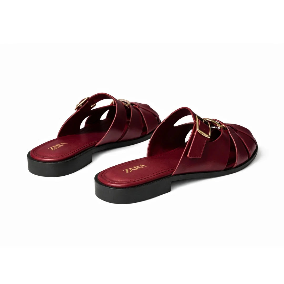 ZARA Classic Leather Sandal with Gold Detail Women 1514-210-MAR