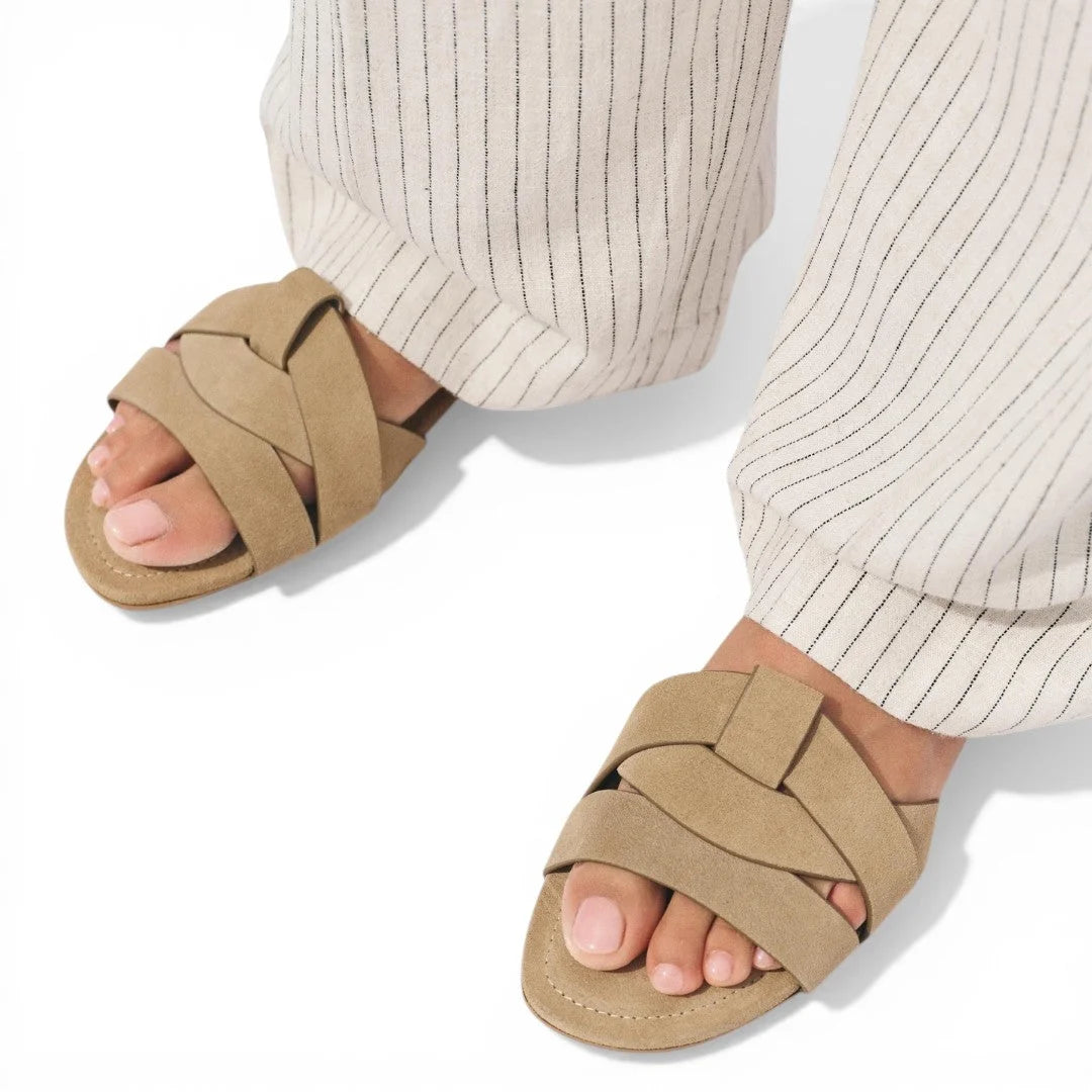 ZARA Criss-Cross Split Suede Flat Sandals Women 2641-510-SND