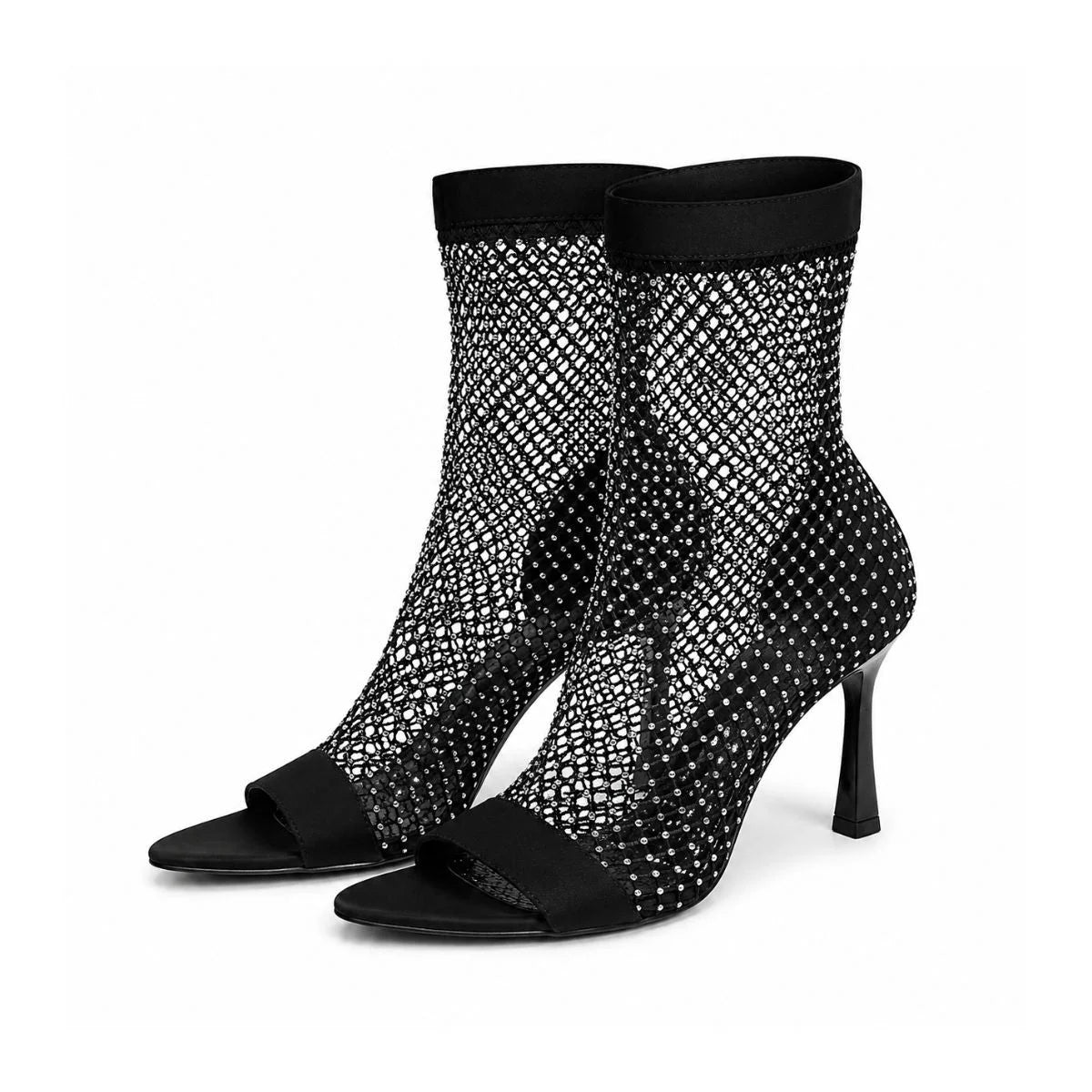 ZARA EMBELLISHED SOCK PEEP-TOE BOOTIE Women - BLK - Black / 37