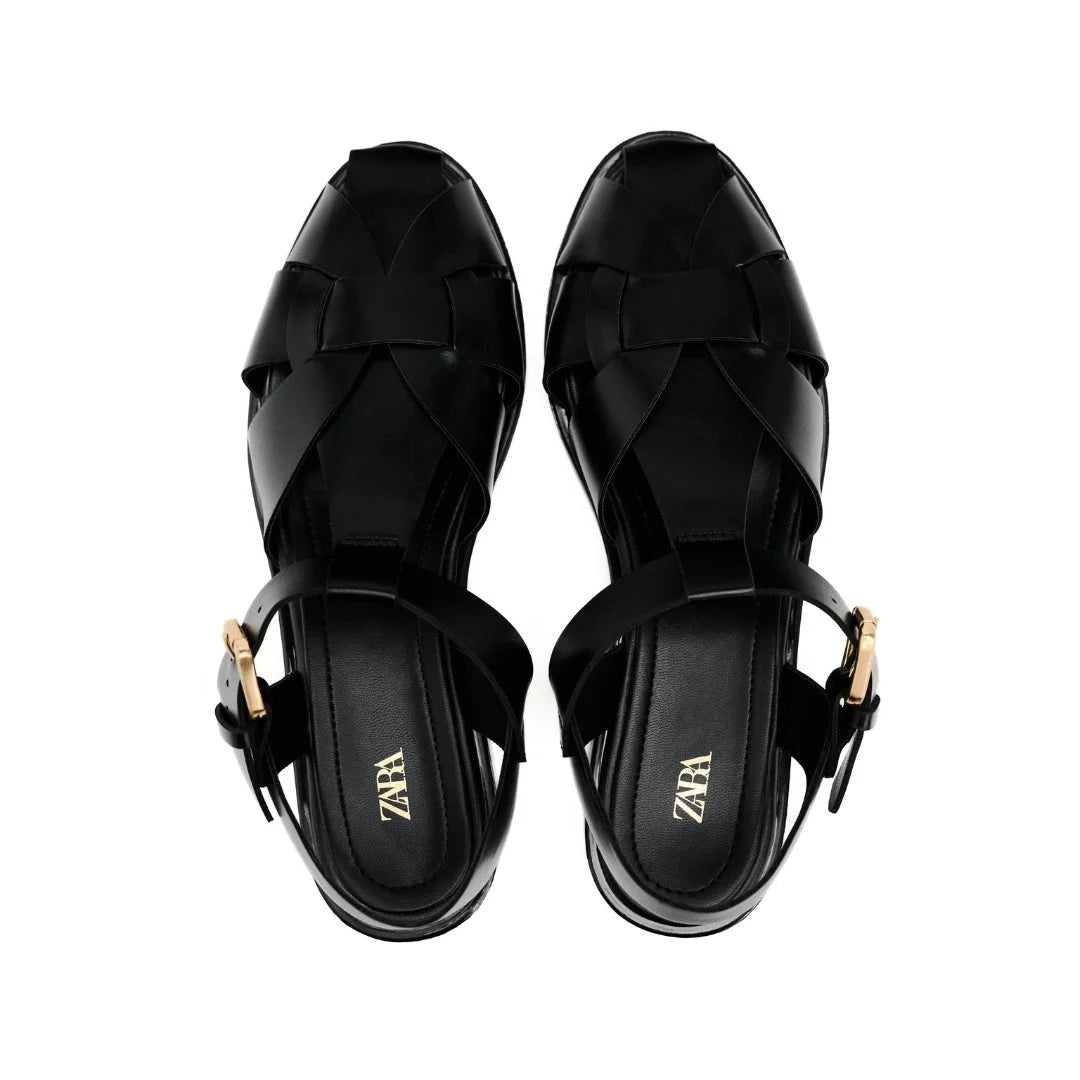 ZARA Flat Cage Sandals Women 2840-410-BLK