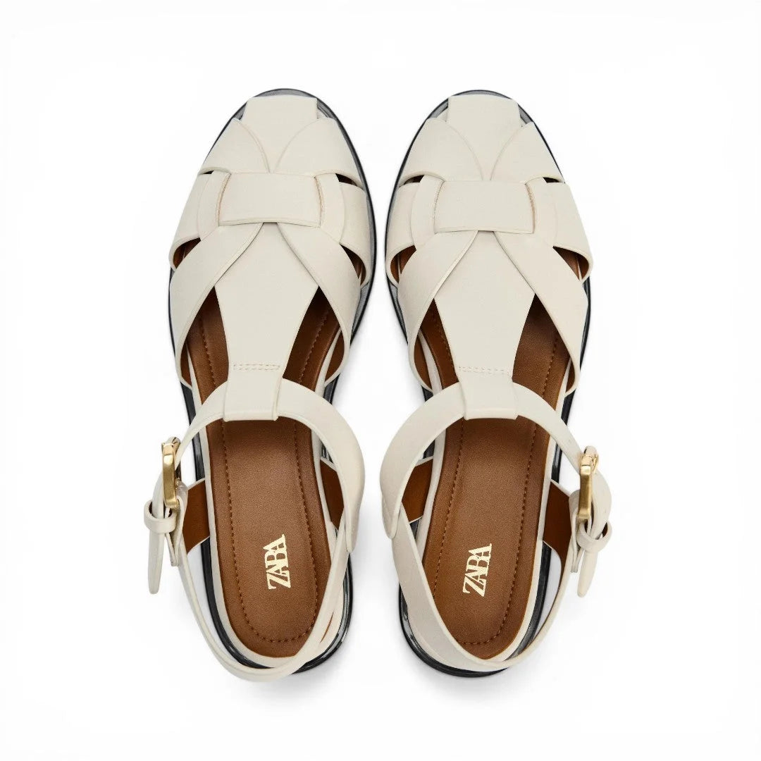 ZARA Flat Cage Sandals Women 2840-410-WHT