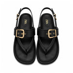 ZARA Flat Slider with Buckles Sandals Women 1615-012 - BLK
