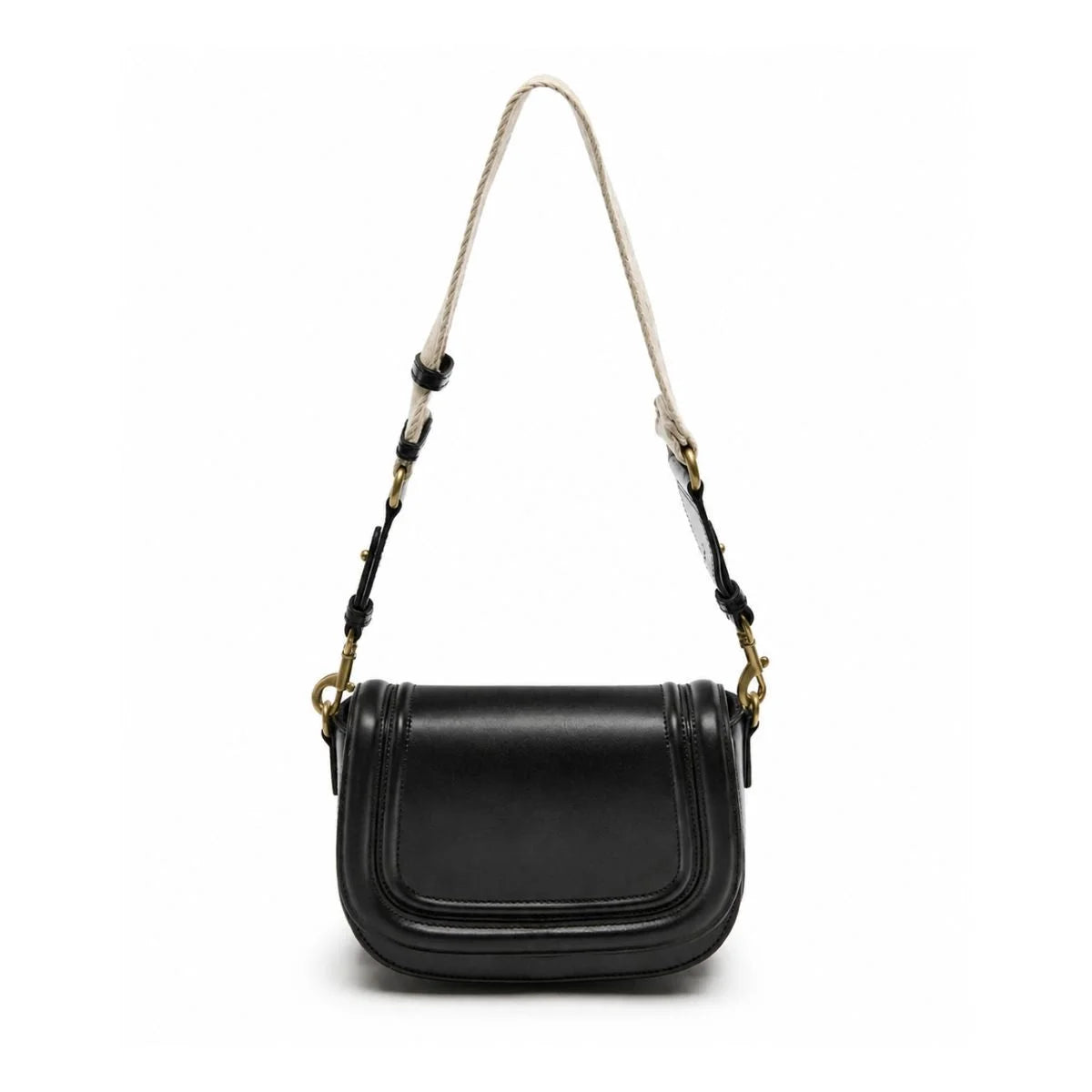 ZARA Long crossbody strap with canvas fabric Women - BLK - Black