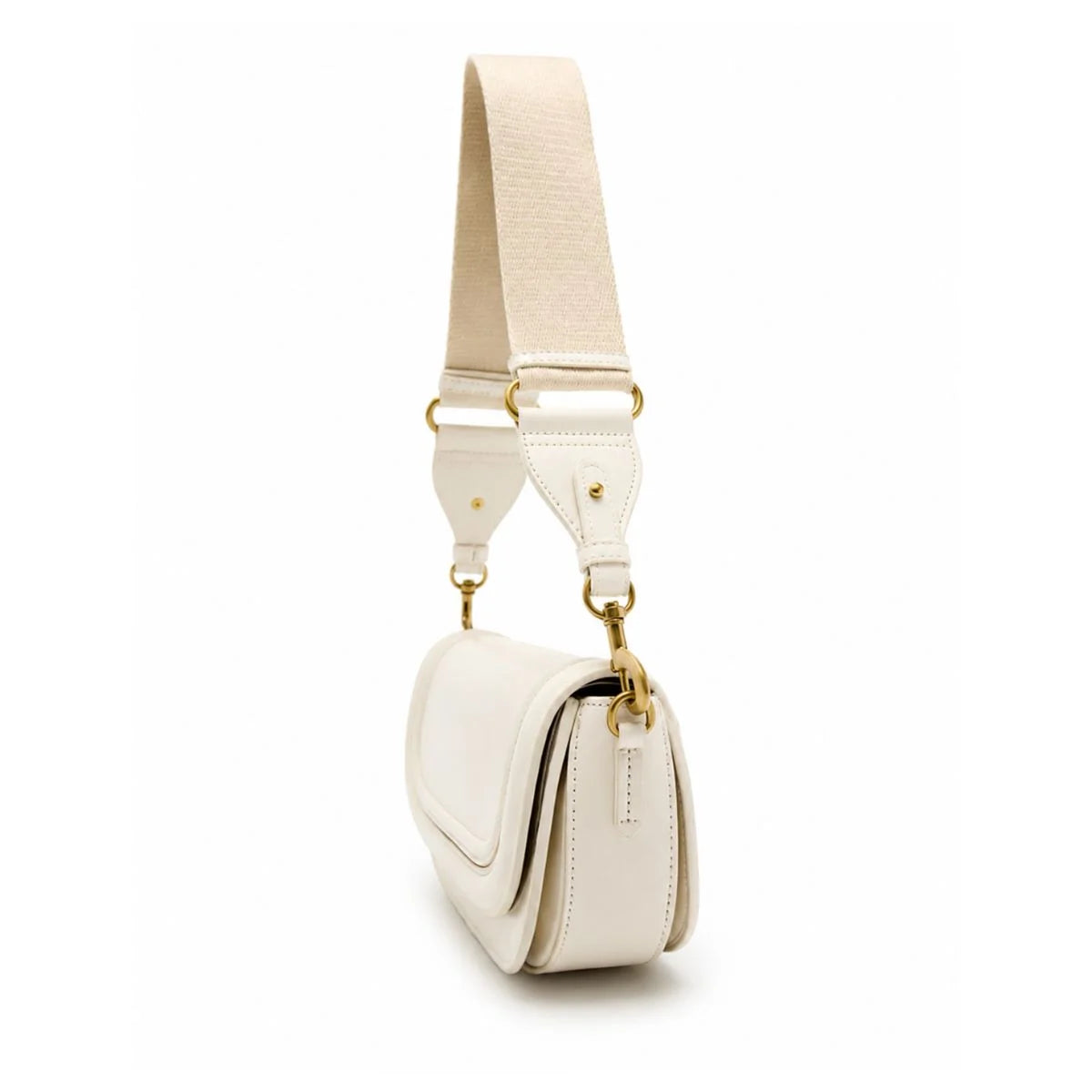 ZARA Long crossbody strap with canvas fabric Women - CRM - Cream
