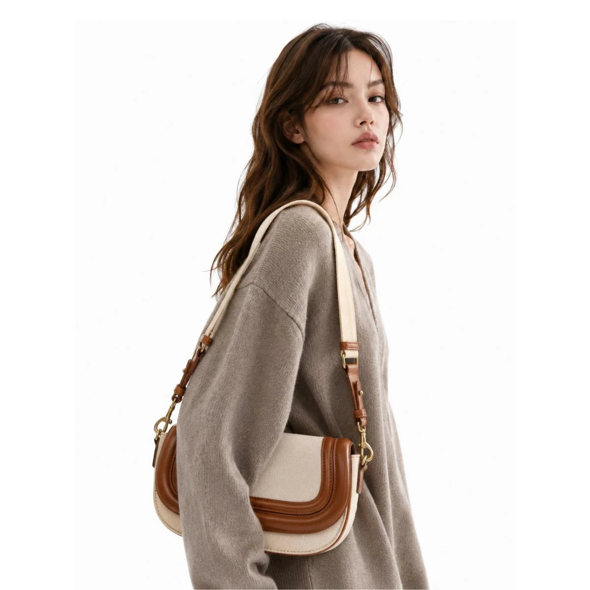 ZARA Long crossbody strap with canvas fabric Women - CRMTAN - Cream-Tan
