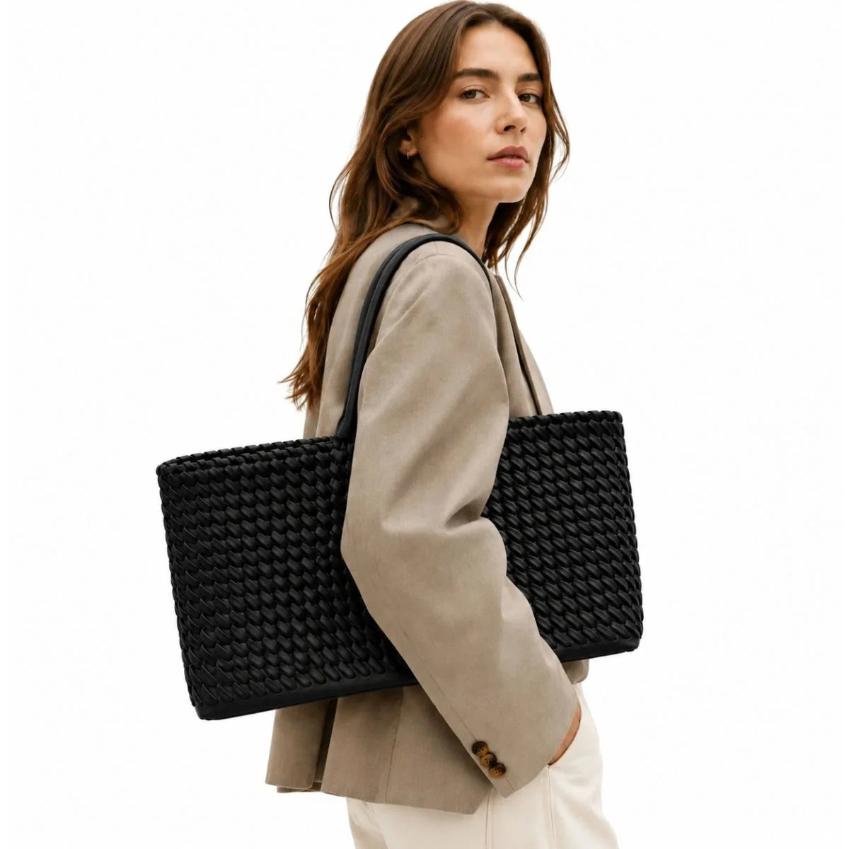 ZARA Long Twisted Tote Shoulder Bag Women - BLK - Black