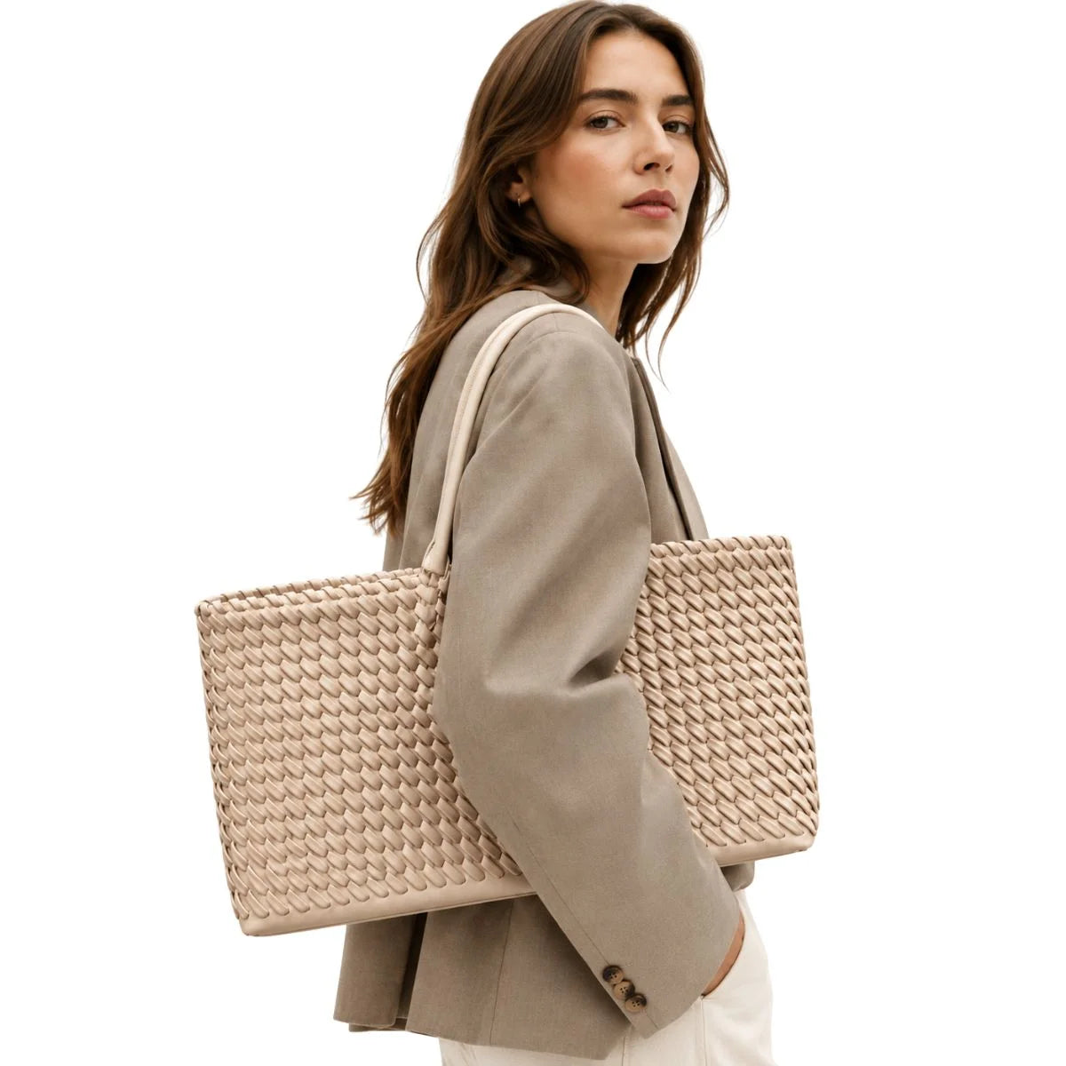 ZARA Long Twisted Tote Shoulder Bag Women - CRM - Cream