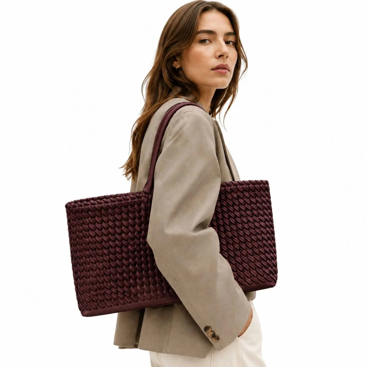 ZARA Long Twisted Tote Shoulder Bag Women - DRKBUR - Dark Burgundy
