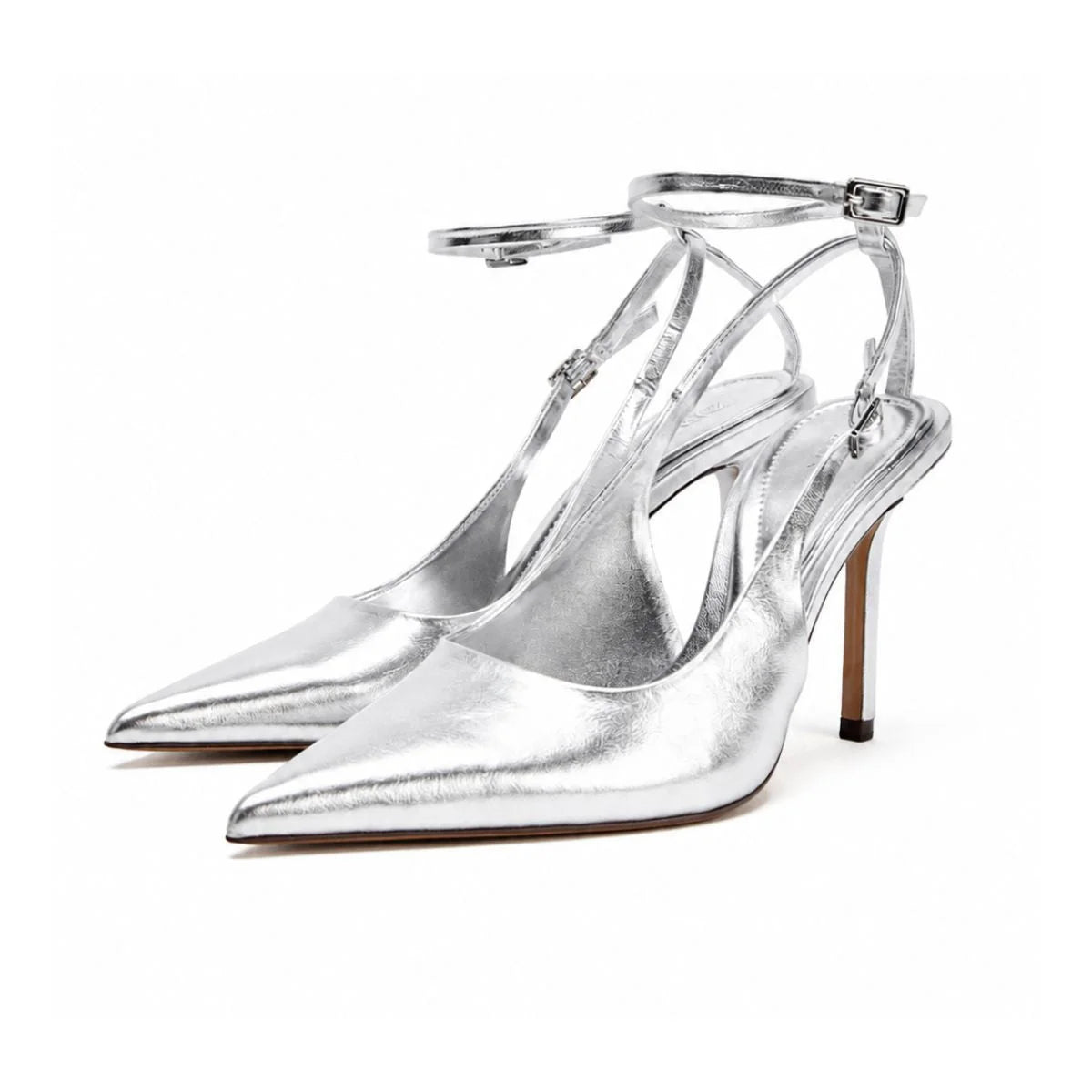 ZARA METALLIC-EFFECT SLINGBACK Sandals Women - SLV - Silver / 37