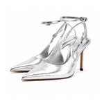 ZARA METALLIC-EFFECT SLINGBACK Sandals Women - SLV - Silver / 37