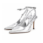 ZARA METALLIC-EFFECT SLINGBACK Sandals Women - SLV - Silver / 37