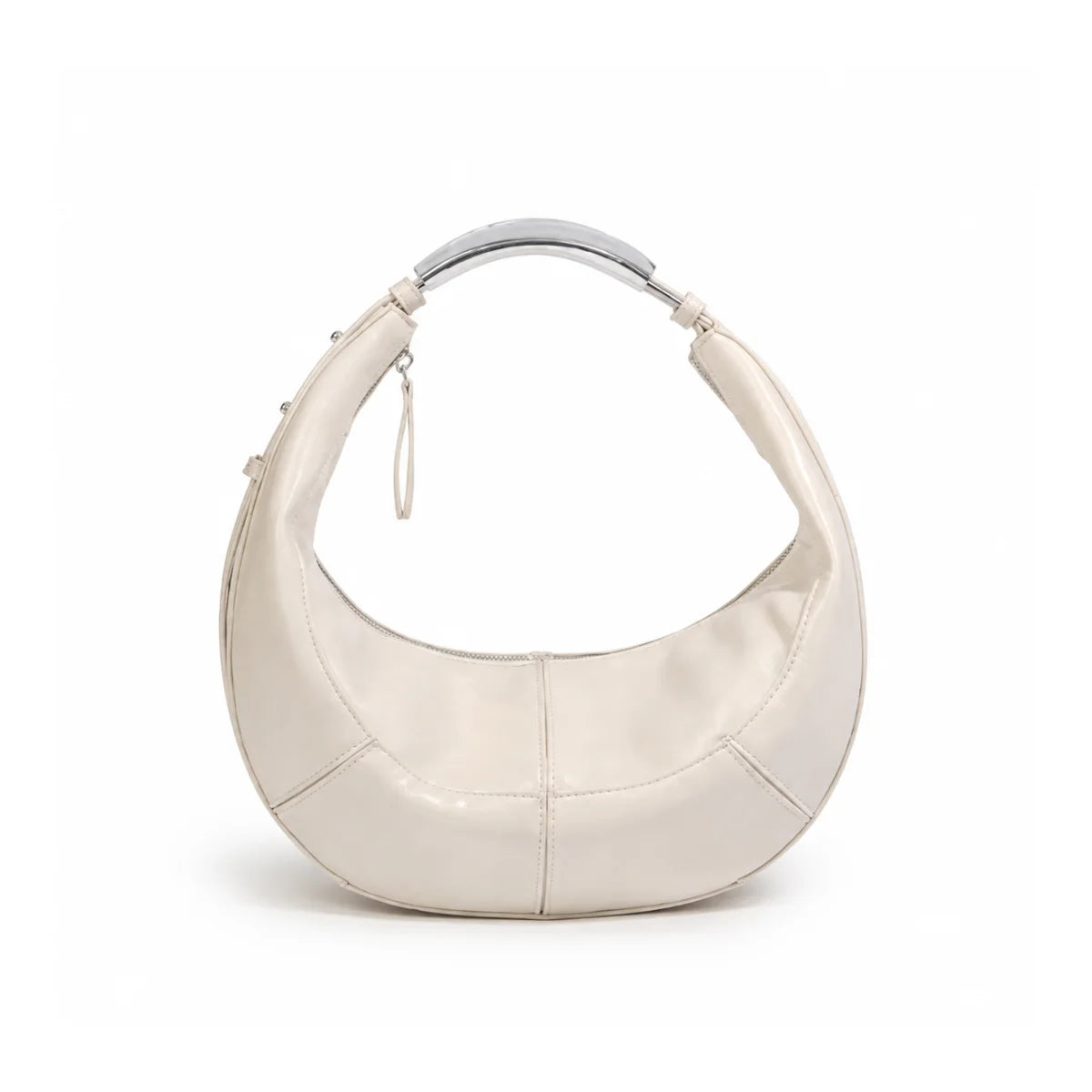 ZARA Metallic Handle Oval Crescent Shoulder Bag Women - BEG - Beige