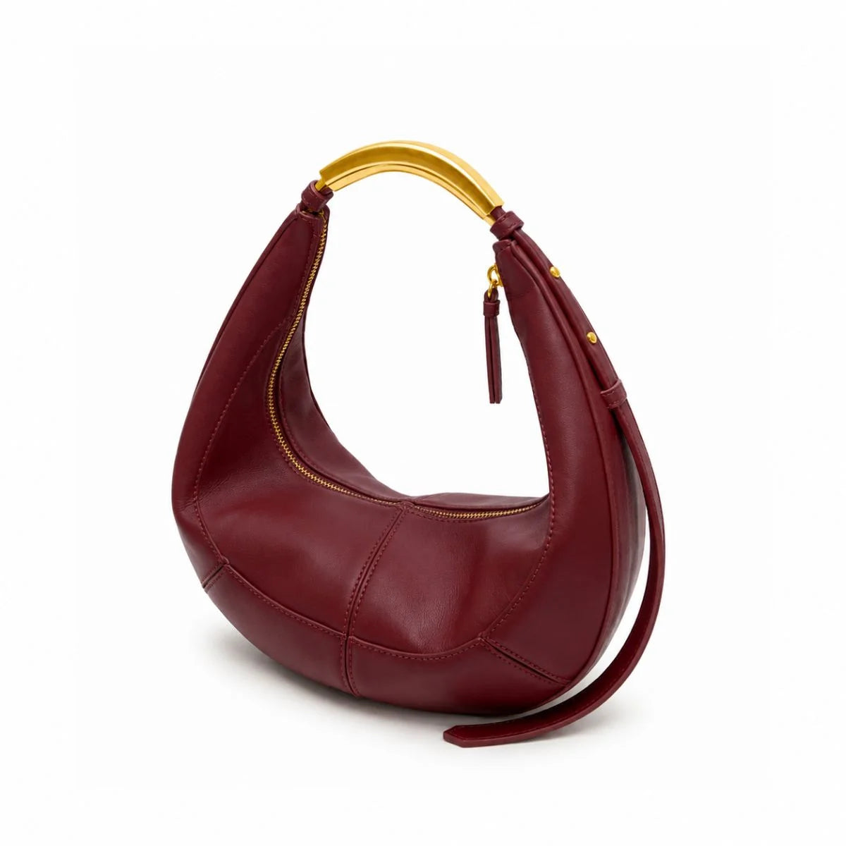 ZARA Metallic Handle Oval Crescent Shoulder Bag Women - BUR - Burgundy
