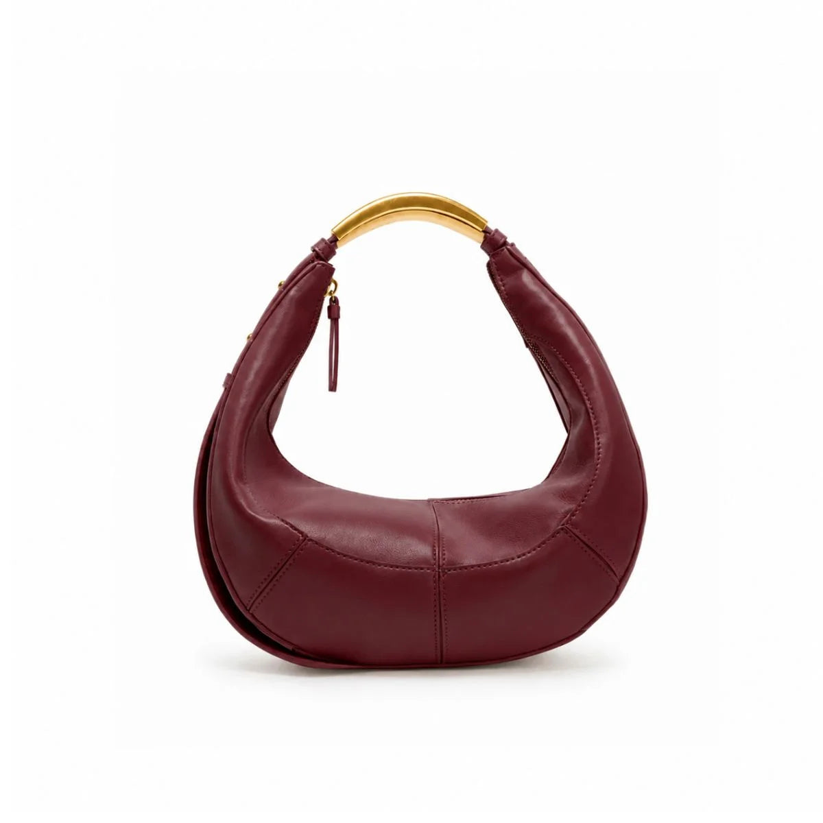 ZARA Metallic Handle Oval Crescent Shoulder Bag Women - BUR - Burgundy
