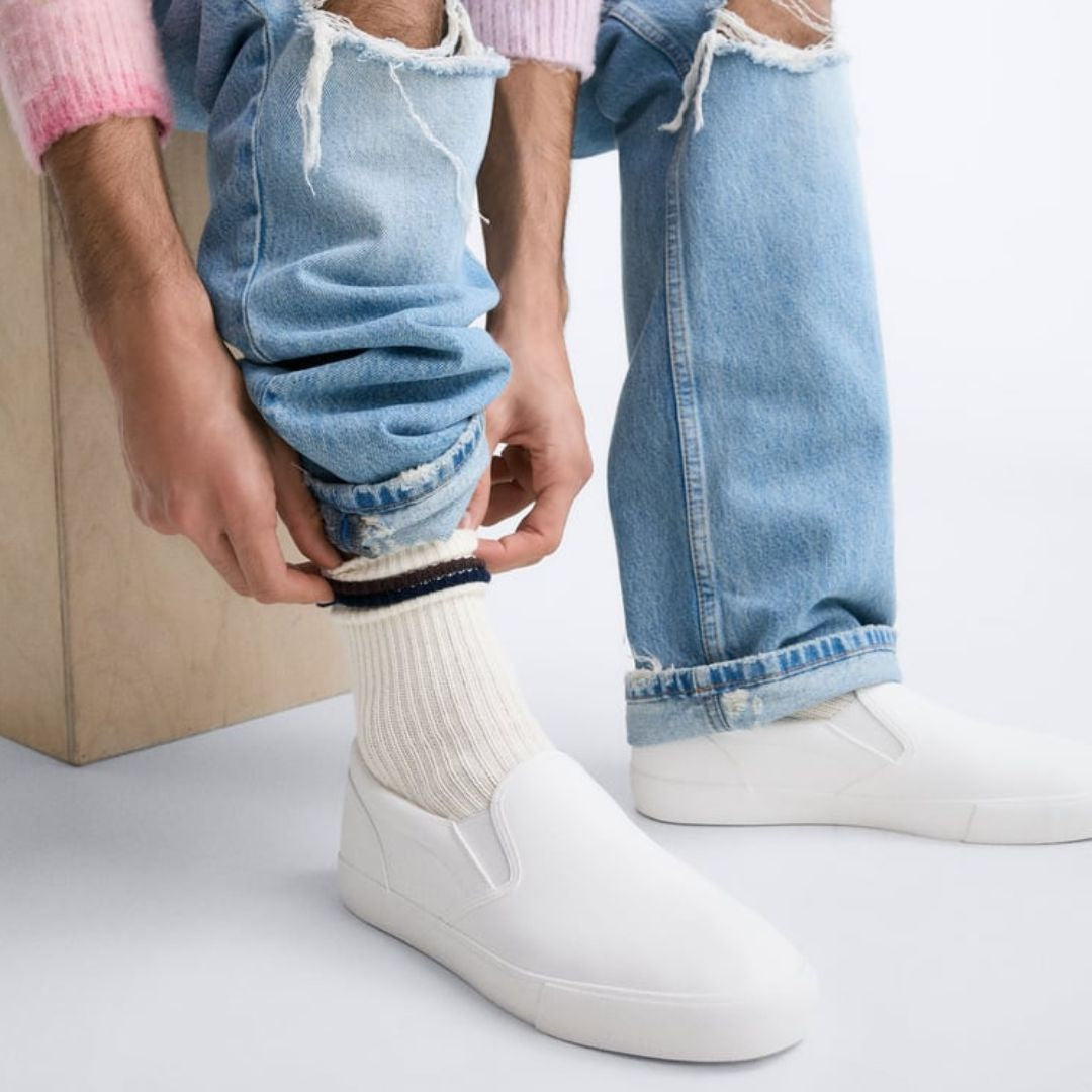 ZARA Monochrome Basic Slip On Sneakers 2207 320 WHT