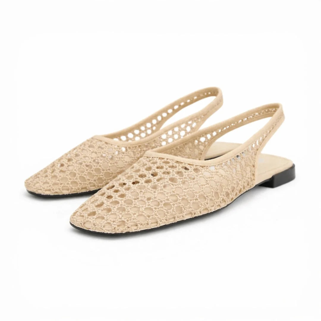 ZARA Open-Back Fishnet Ballet Flats Women 6556-201-BEG - Beige / 37