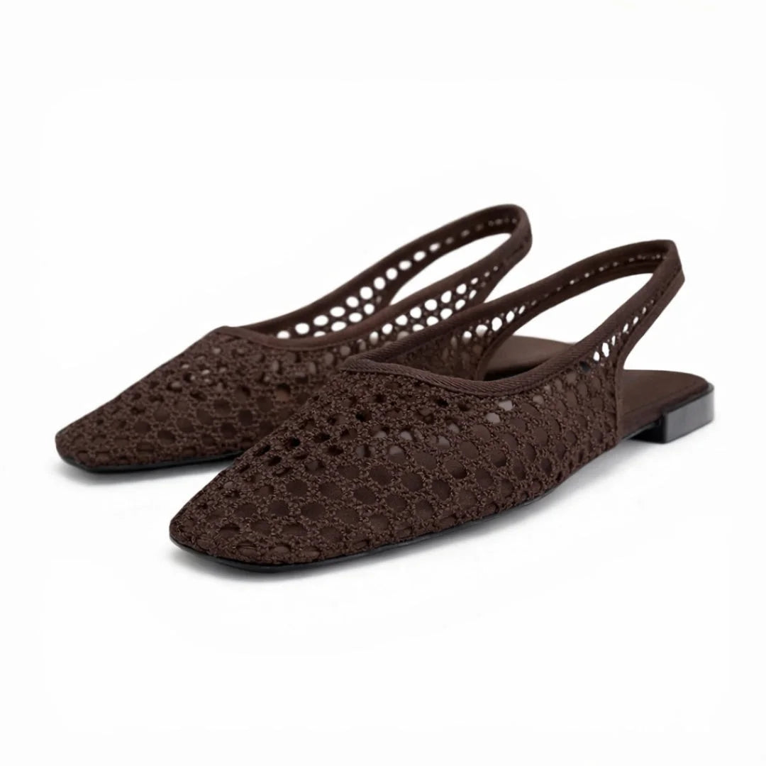 ZARA Open-Back Fishnet Ballet Flats Women 6556-201-BRN - Brown / 37