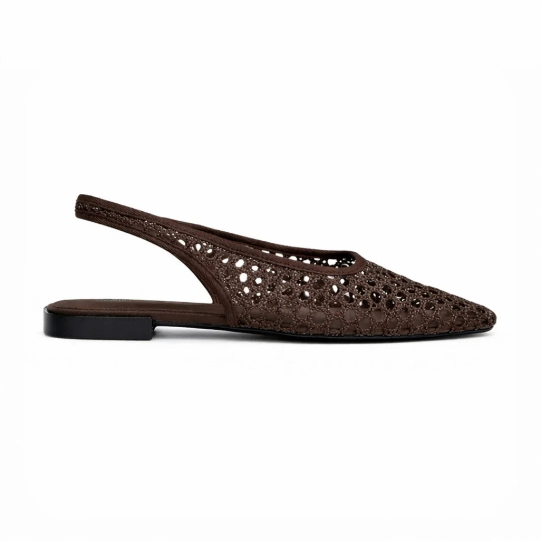 ZARA Open-Back Fishnet Ballet Flats Women 6556-201-BRN