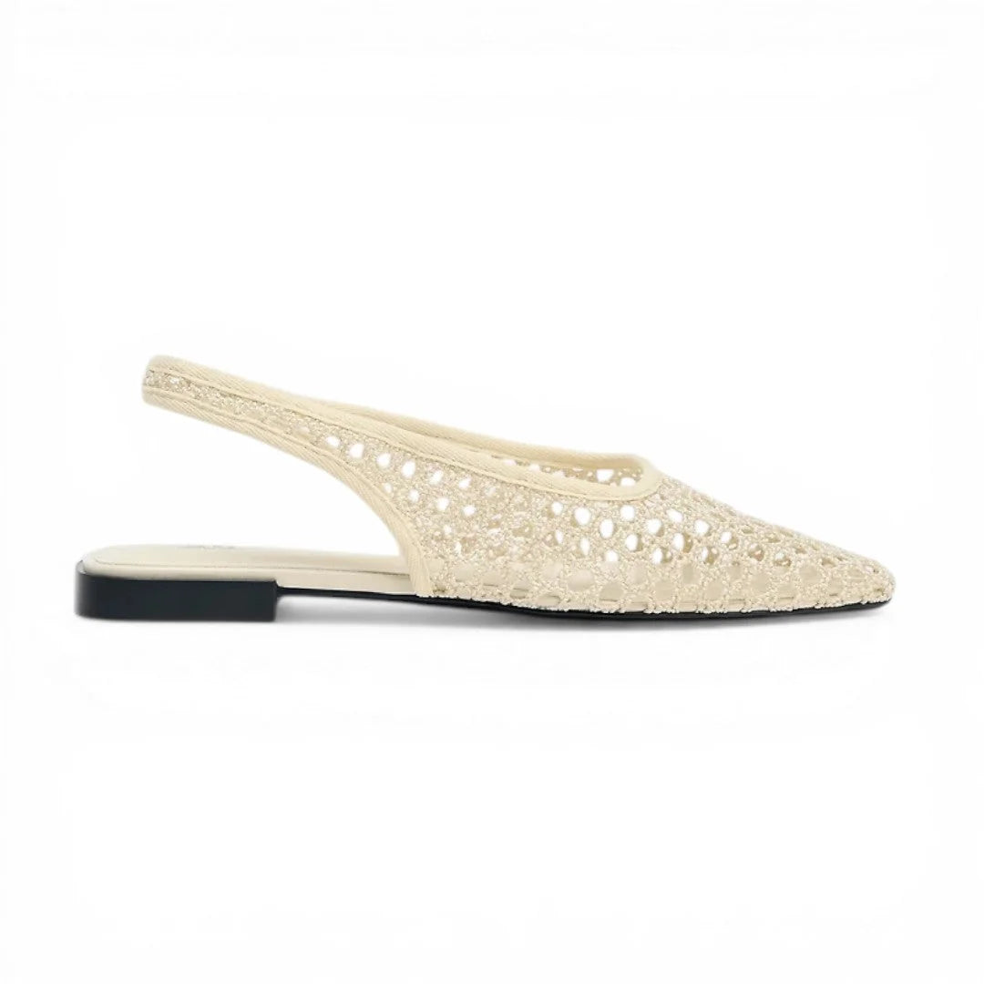 ZARA Open-Back Fishnet Ballet Flats Women 6556-201-OFFWHT