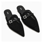 ZARA parkly Rhinestone Flat Sandals Women 1615-010- BLK - Black / 37