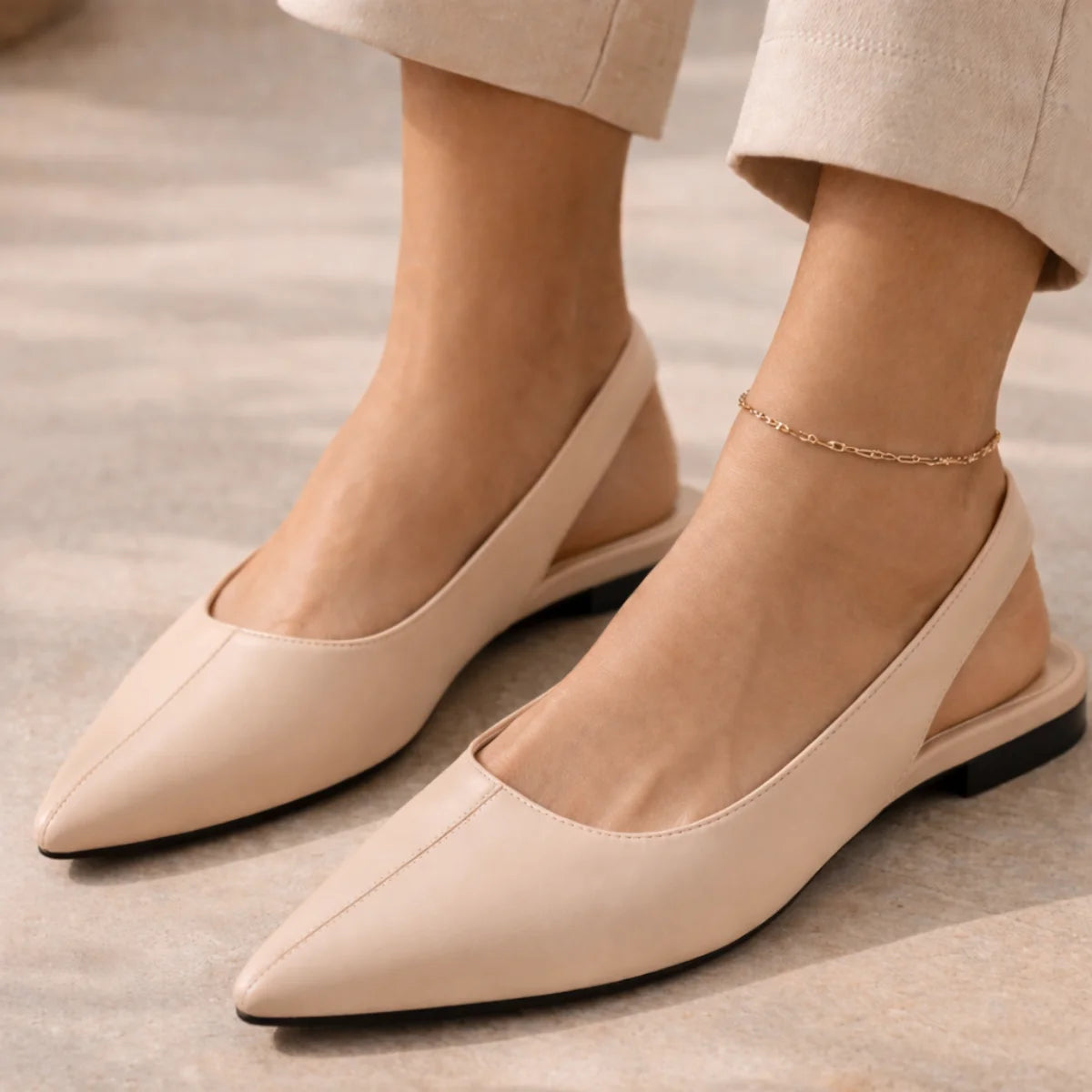 ZARA POINTED BALLET FLATS Sandals Women 923-1 - BEG