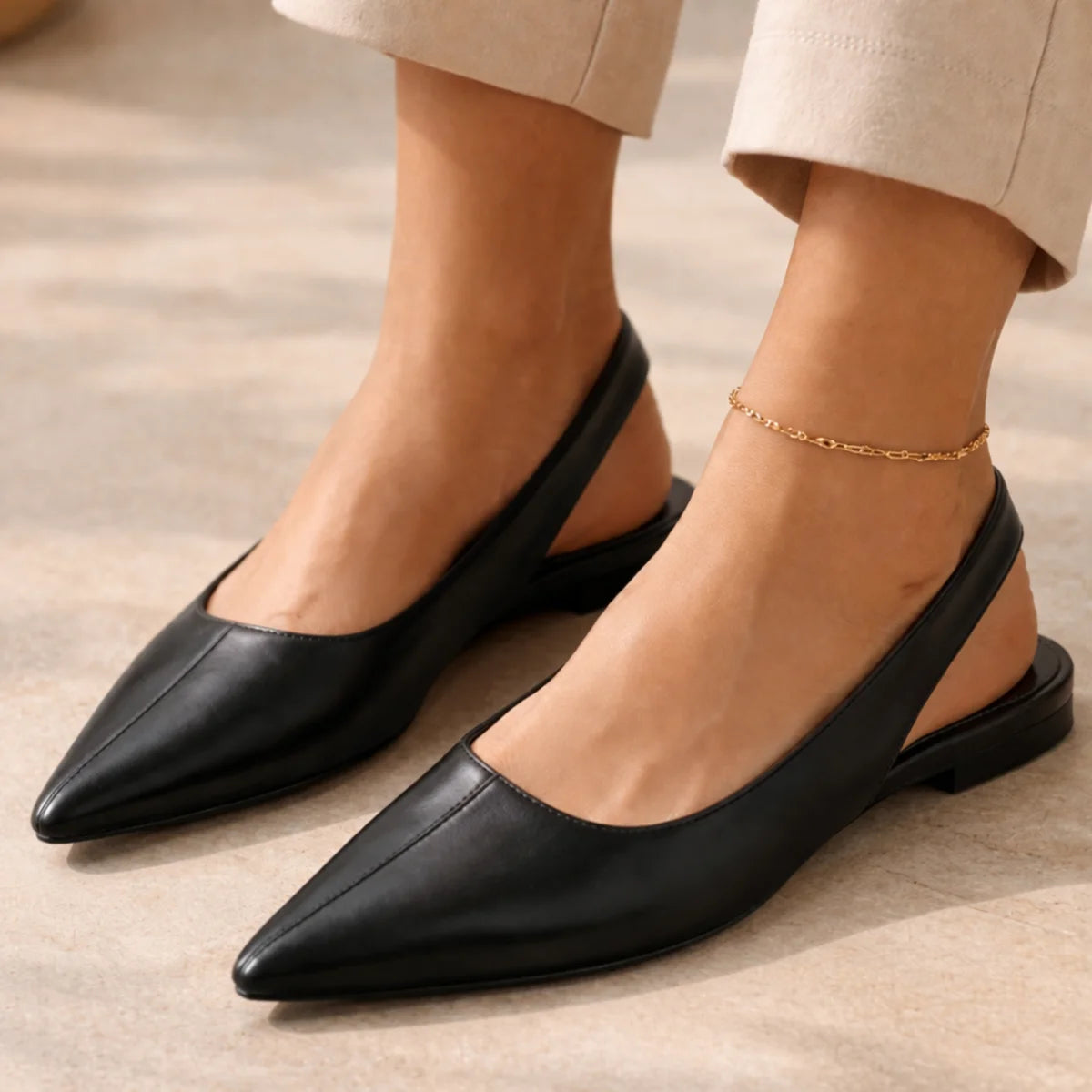 ZARA POINTED BALLET FLATS Sandals Women 923-1 - BLK