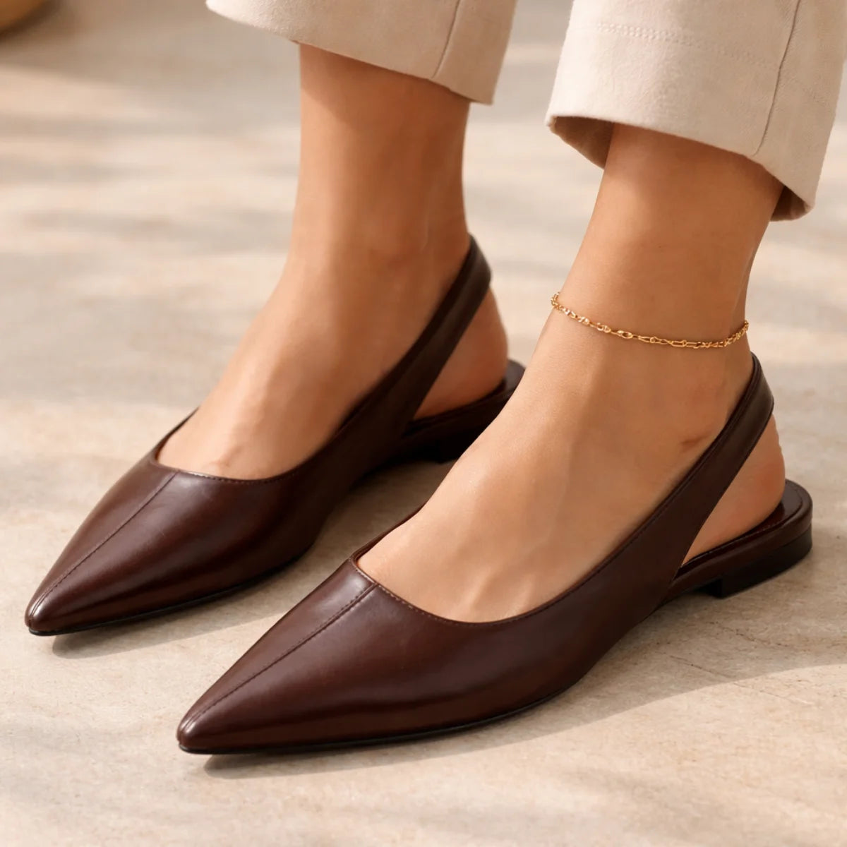 ZARA POINTED BALLET FLATS Sandals Women 923-1 - BRN