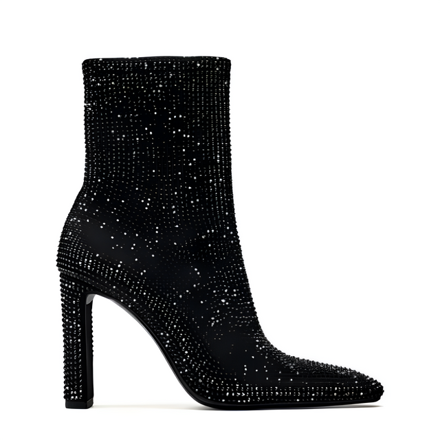 ZARA Rhinestone High Heel Boots 2136-310-800-BLK - Black / 36