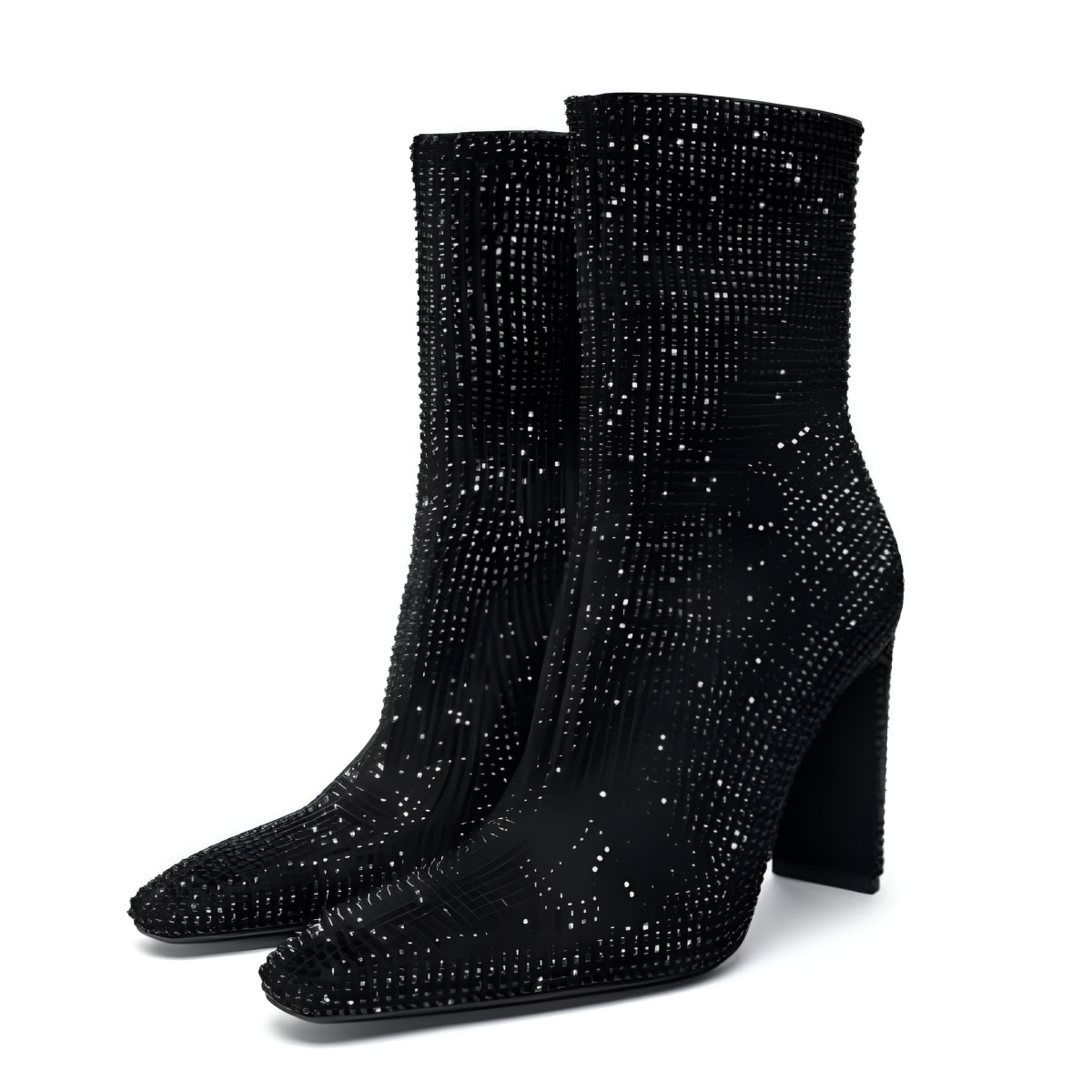 ZARA Rhinestone High Heel Boots 2136-310-800-BLK