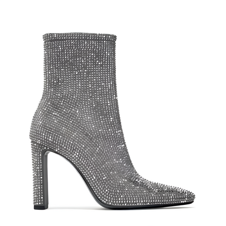 ZARA Rhinestone High Heel Boots 2137-310-802-GRY - Gray / 36