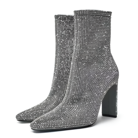 ZARA Rhinestone High Heel Boots 2137-310-802-GRY