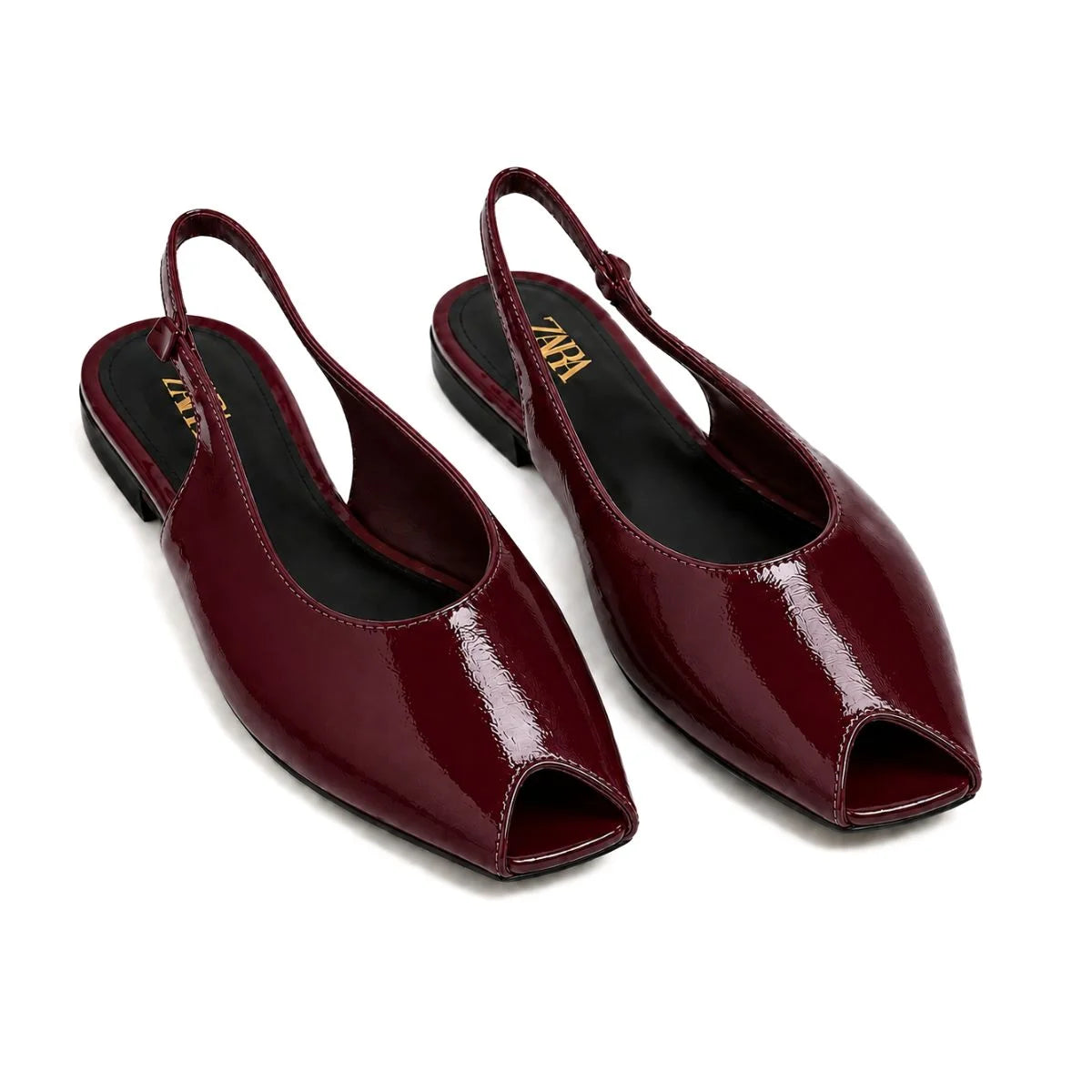 ZARA Slides Leather SANDALS Women 2612-114 -BUR - Burgundy / 37