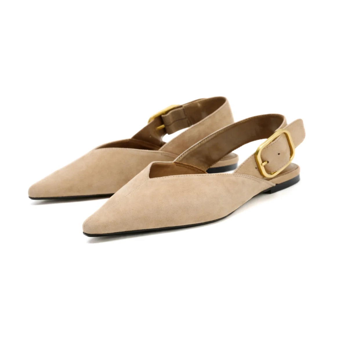 ZARA SPLIT SUEDE WITH BUCKLE Sandals Women 923-3- BEG - Beige / 37