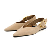 ZARA SPLIT SUEDE WITH BUCKLE Sandals Women 923-3- BEG - Beige / 37