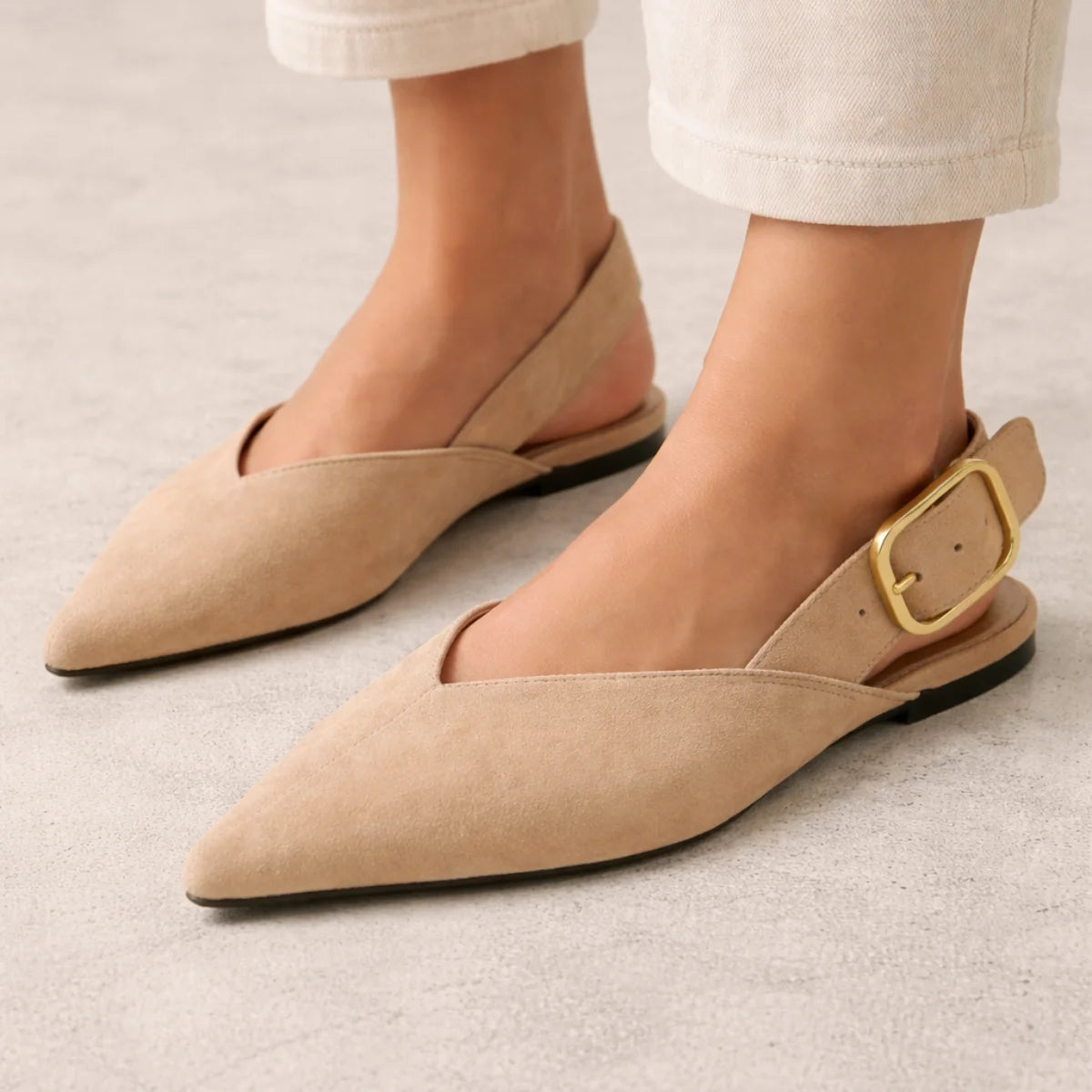 ZARA SPLIT SUEDE WITH BUCKLE Sandals Women 923-3- BEG