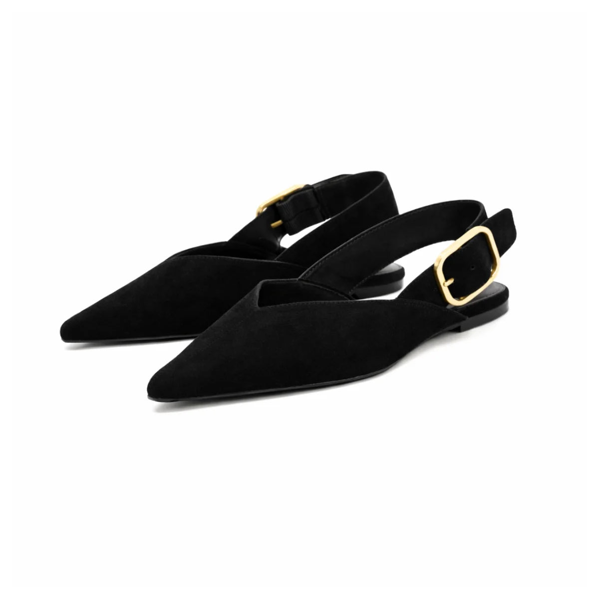 ZARA SPLIT SUEDE WITH BUCKLE Sandals Women 923-3- BLK - Black / 37