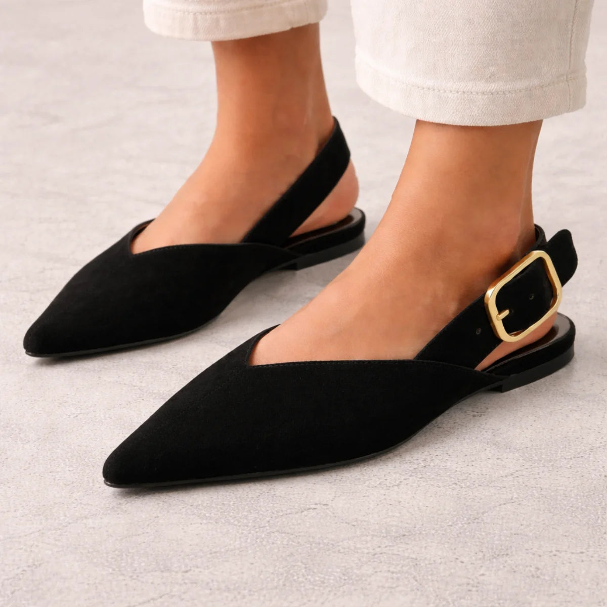 ZARA SPLIT SUEDE WITH BUCKLE Sandals Women 923-3- BLK