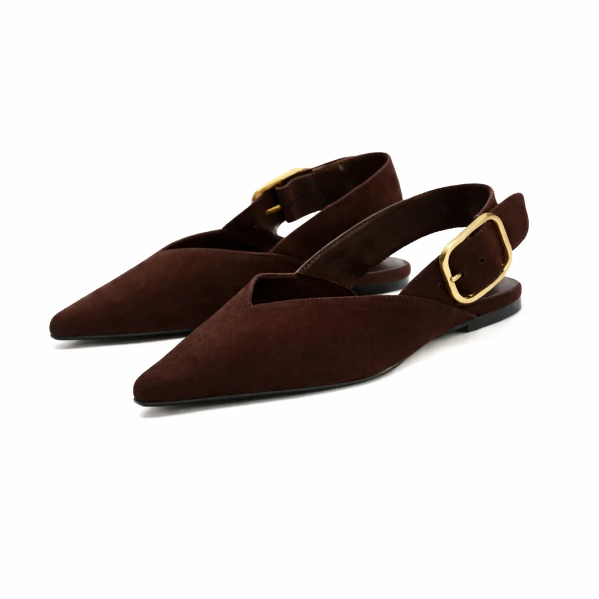 ZARA SPLIT SUEDE WITH BUCKLE Sandals Women 923-3- BRN - Brown / 37