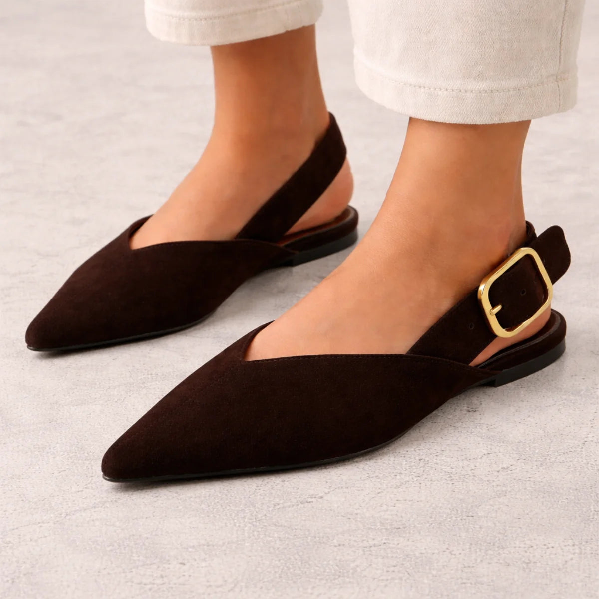 ZARA SPLIT SUEDE WITH BUCKLE Sandals Women 923-3- BRN