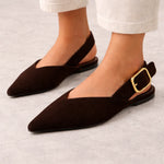 ZARA SPLIT SUEDE WITH BUCKLE Sandals Women 923-3- BRN