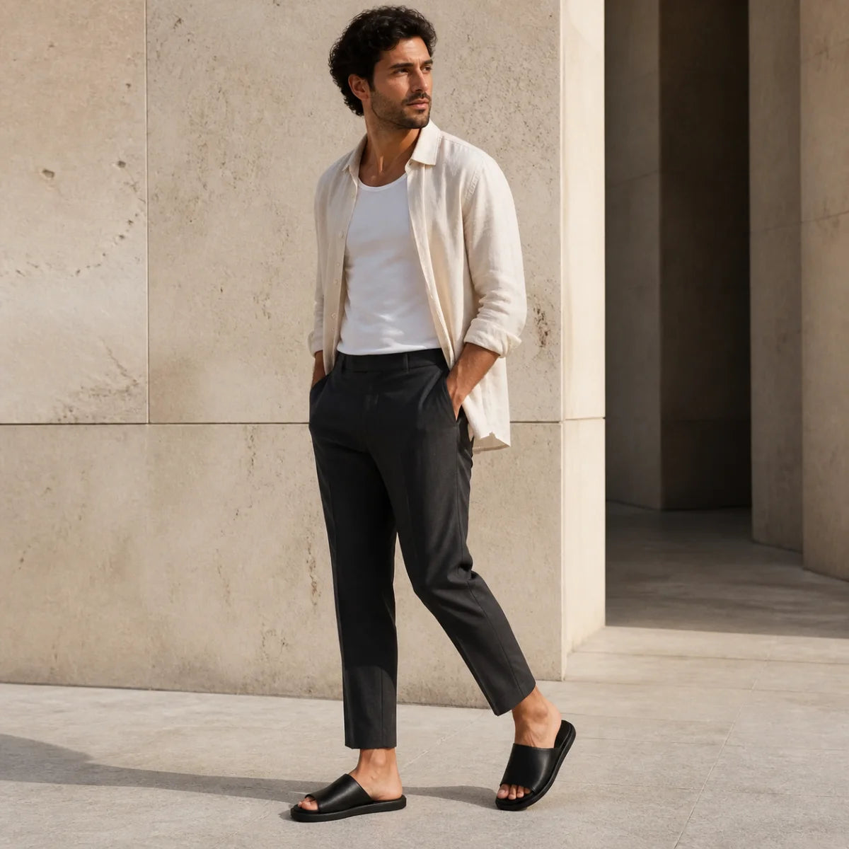 ZARA Vibram Leather Sliders 2338-620-800-BLK